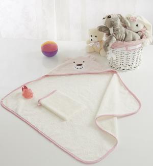 Детский набор махровое полотенце уголок и мочалка FANNY (св.роз) 80х80 см