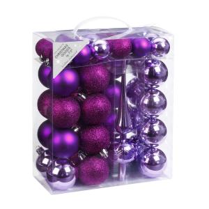 Набор ёлочных шаров с верхушкой, 4/6 см, фиолетовый микс, 47 шт в уп.