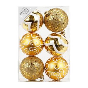 Набор ёлочных шаров, 8 см, золотой, 6 шт в уп.