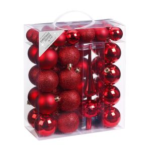 Набор ёлочных шаров с верхушкой, 4/6 см, красный микс, 47 шт в уп.