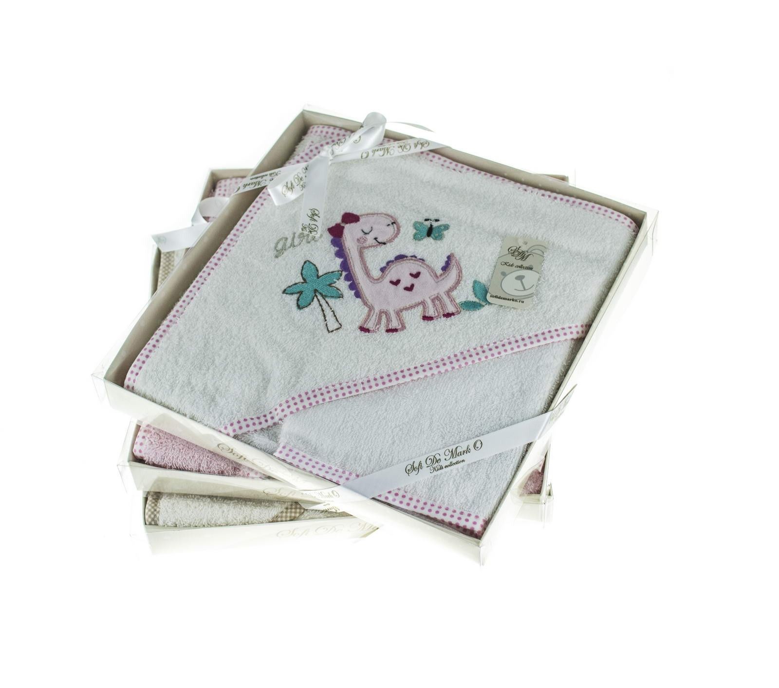 Детский набор махровое полотенце уголок и мочалка FANNY DINO (белый) 80х80 см