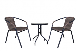 Набор мебели Марсель Мини   (2 кресла+стол Ø60см, каркас черный, ротанг желто-корич.), WR2719, WR1208-МТ003