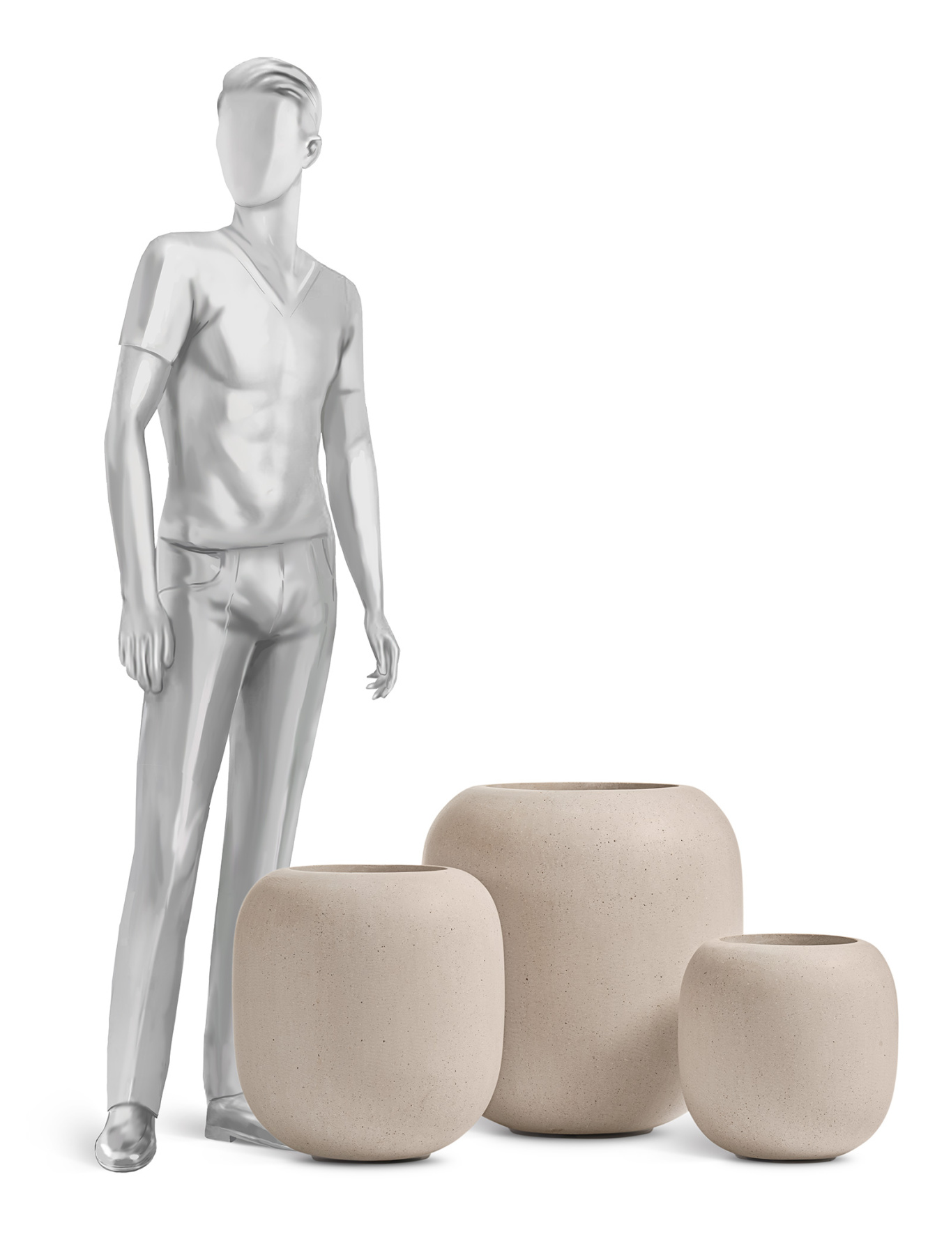 Кашпо TREEZ Effectory Beton Bionic - Solo Белый песок в-44 см, д-41 см