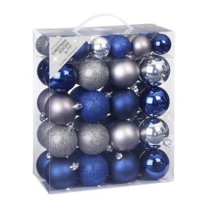 Набор ёлочных шаров, 4/6 см, синий/серебро, 50 шт в уп.