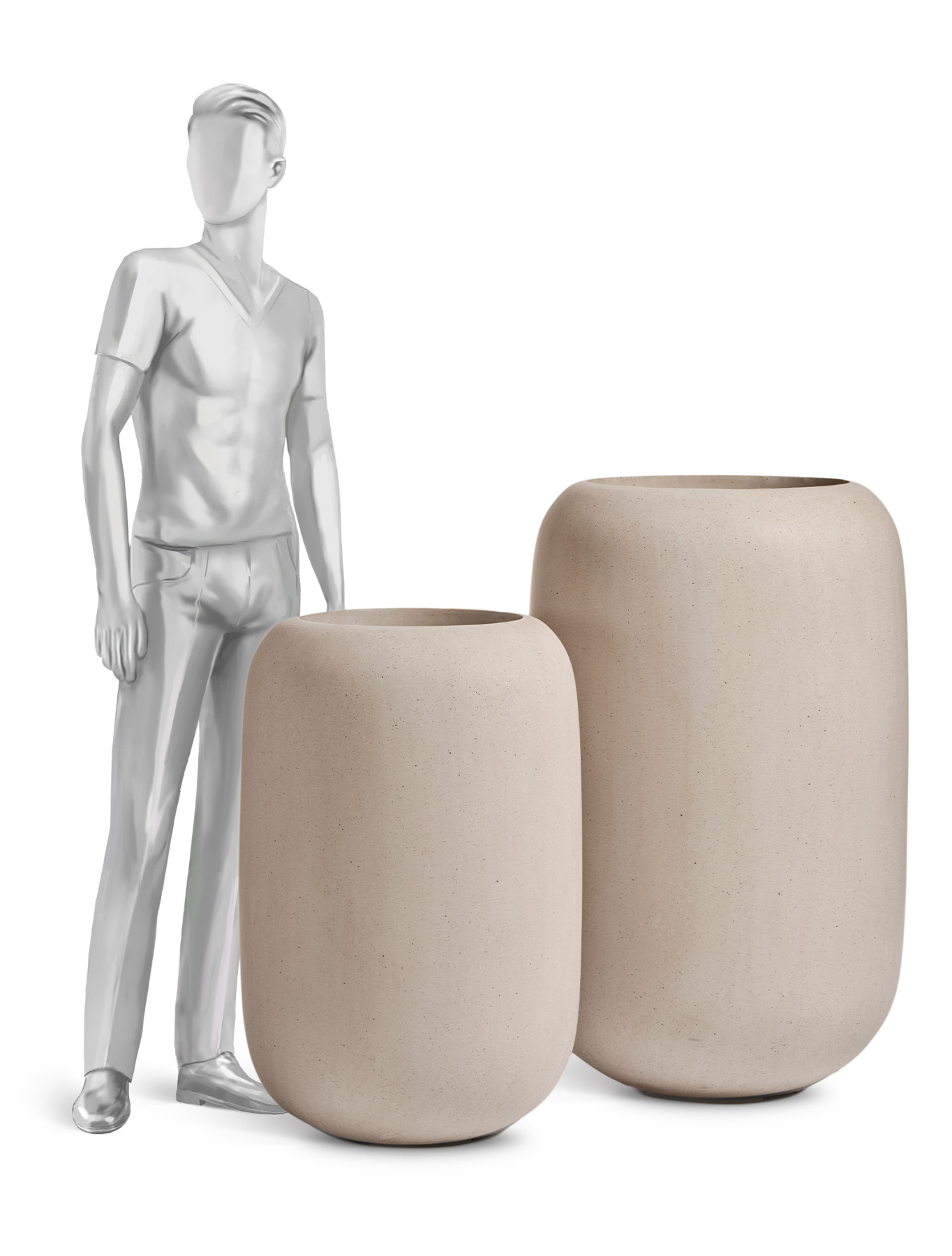 Кашпо TREEZ Effectory Beton Bionic - Mon Белый песок в-105 см, д-67 см