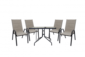 Набор мебели Сан-ремо 2 мягкий  (4 кресла+стол 100х100см, каркас черный, сиденья орегон), ZRC032/С1, ZRTA3433