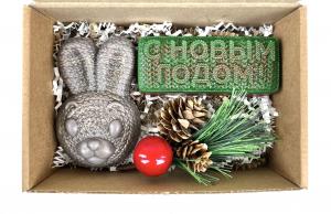 Подарочный набор "С Новым Годом" с мылом ручной работы "Вязаный Кролик с веткой" 200 гр