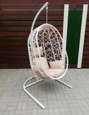 Кресло подвесное Кокон XL  D52-МТ002 цвет корзины белый, цвет подушки бежевый