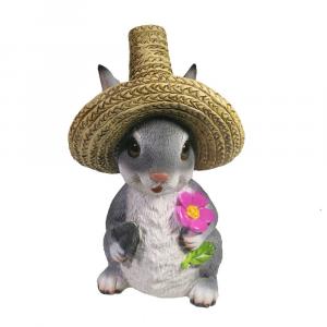 Садовая фигура "Зайка в соломенной шляпе с цветочком"  L12W13H21,5, 713644/F725