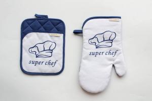 Набор для кухни из прихватки варежки и полотенца Chef (голубой)