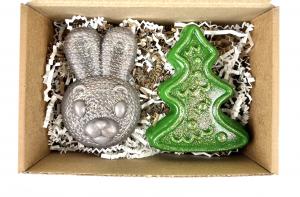 Подарочный набор "С Новым Годом"  с мылом ручной работы "Вязаный Кролик и пряничная ёлочка" 200 гр