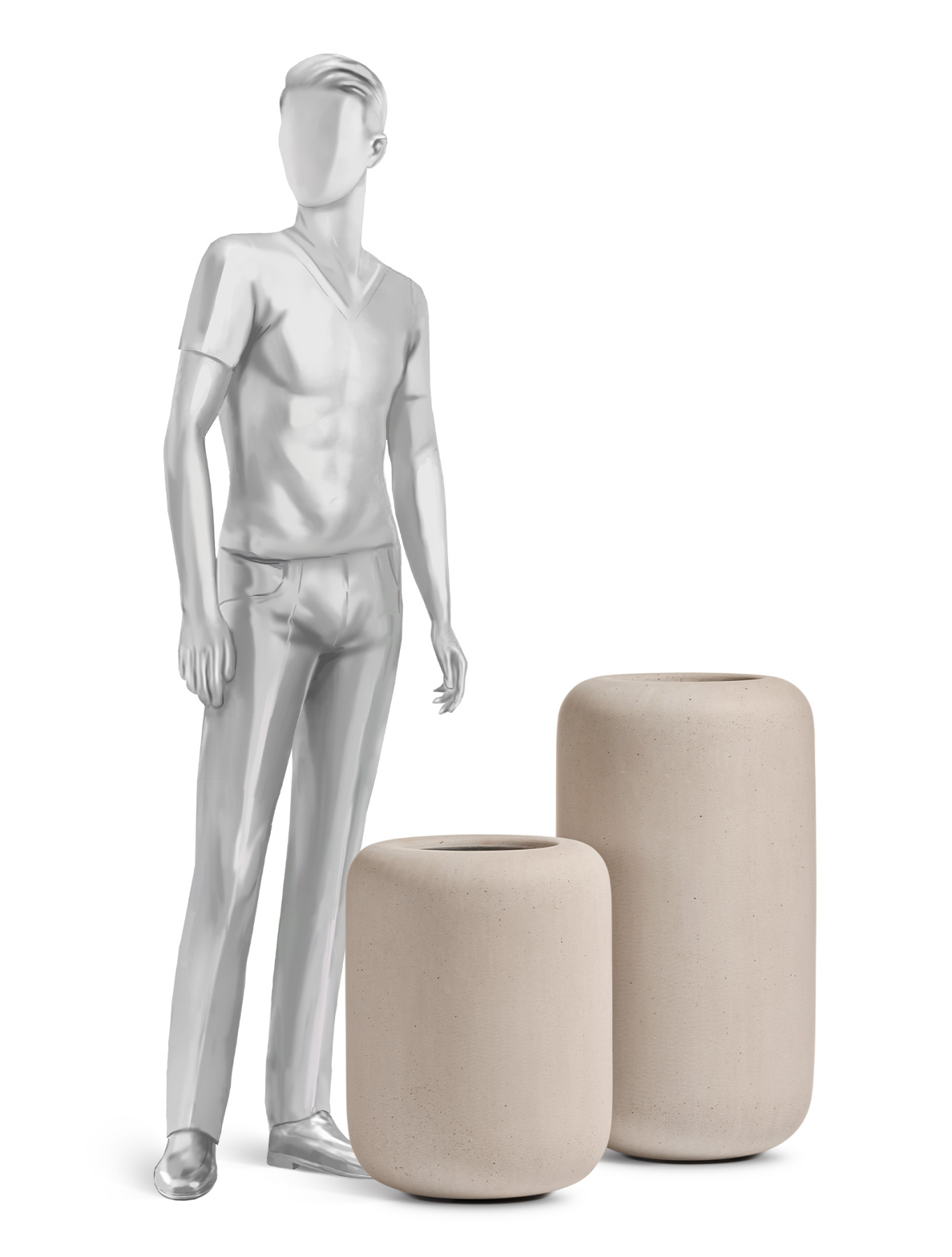 Кашпо TREEZ Effectory Beton Bionic - Ton Белый песок в-52 см, д-40 см