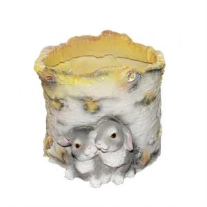 Кашпо декоративное "Пенек березовый с зайчатами", L21 W18 H15 см, 123189/K074