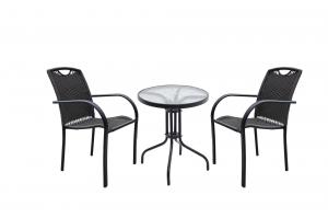 Набор мебели Кафе 5 -мини (2 кресла+стол "Марсель, Сан-Ремо"Ø60см, каркас черный, сиденья коричневые, МТ-НКМ-001