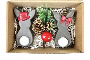 Подарочный набор "С Новым Годом" с мылом ручной работы "Кролик-мальчик и Кролик-девочка с веткой" 200 гр