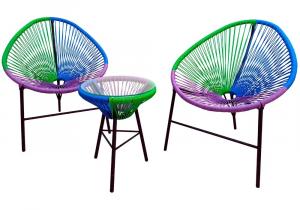 Набор мебели Акапулько (2 кресла+стол Ø41см, каркас черный, сиденье син.,фиолет.,зелен.), AC-MT003