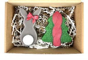 Подарочный набор "С Новым Годом" с мылом ручной работы "Кролик-девочка и вязаная ёлочка" 200 гр