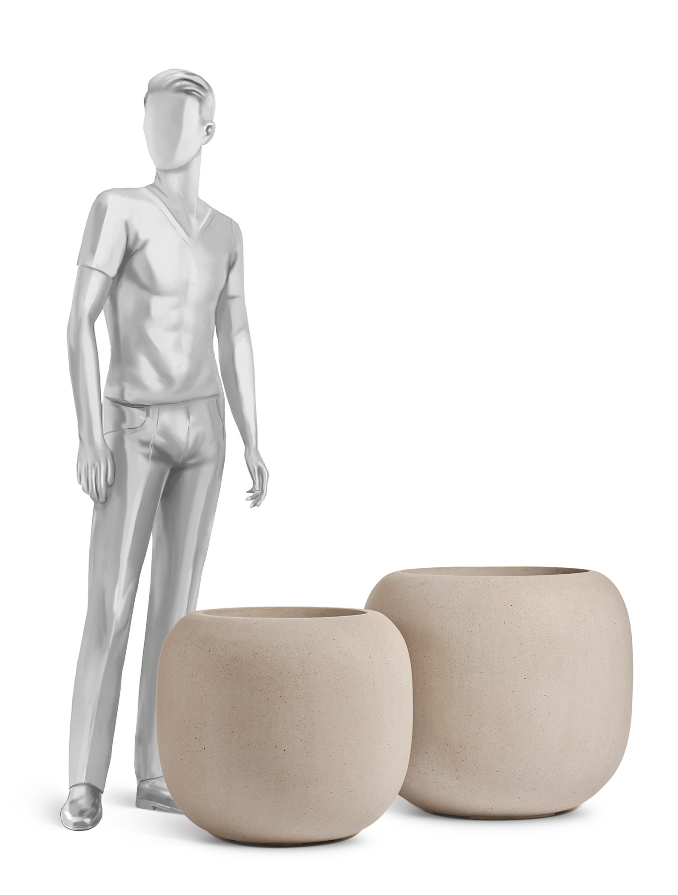 Кашпо TREEZ Effectory Beton Bionic - Bol Белый песок в-52 см, д-58 см