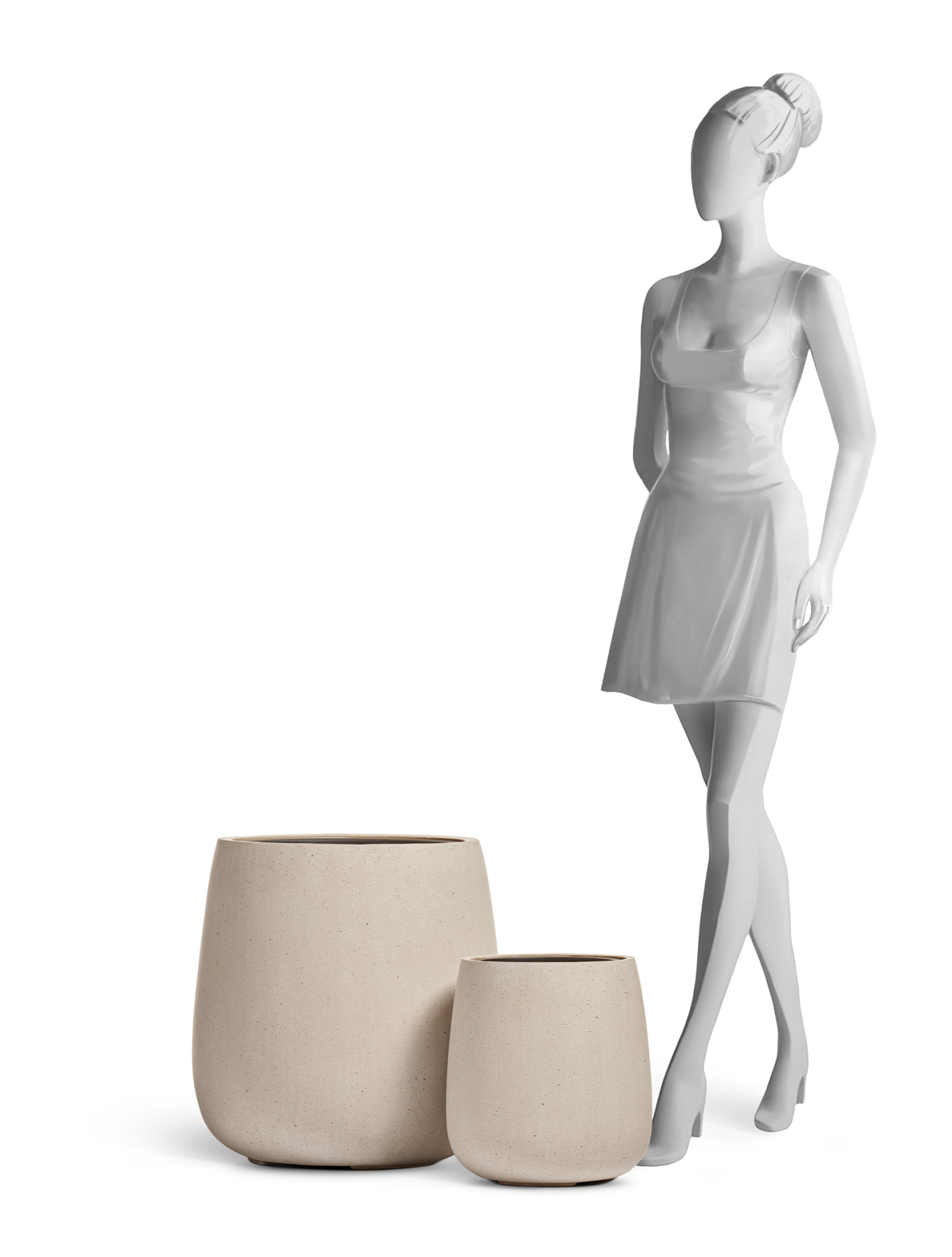 Кашпо TREEZ Effectory Beton Design-Чаша Белый песок в-50 см, д-49 см