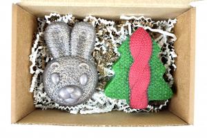 Подарочный набор "С Новым Годом"  с мылом ручной работы "Вязаный Кролик и вязаная ёлочка" 200 гр